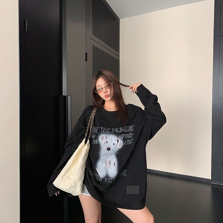【トップス】ヴィンテージ加工 カートゥーンプリント ゆったり 長袖Tシャツ 【FCシリーズ】