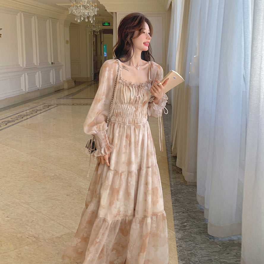 【ワンピース】ティータイム フレンチ ロマンチック 小花柄 ワンピース 春夏 柔らかい雰囲気 絶美 長袖 ドレス【SHシリーズ】