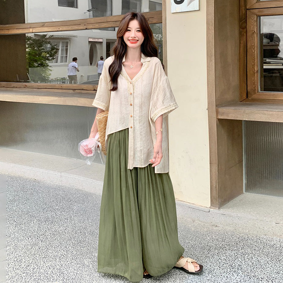 2点セット!【セットアップ】エレガント 大人気 ユニークで美しい シャツ+ワイドパンツ 上下セット 【JZシリーズ】