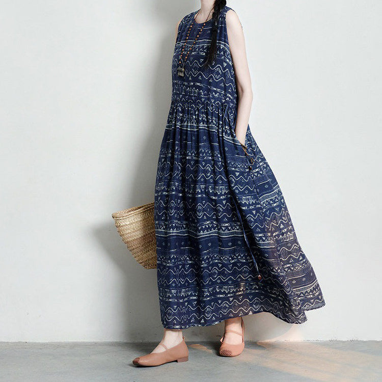 【ワンピース】レトロ 花柄 ノースリーブワンピース レディース 2026夏 ロングワンピース フレア ゆったり 体型カバー ボヘミアン風【SHシリーズ】