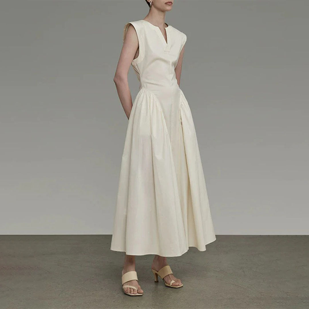 【ワンピース】着痩せ 夏 海外トレンド ノースリーブワンピース