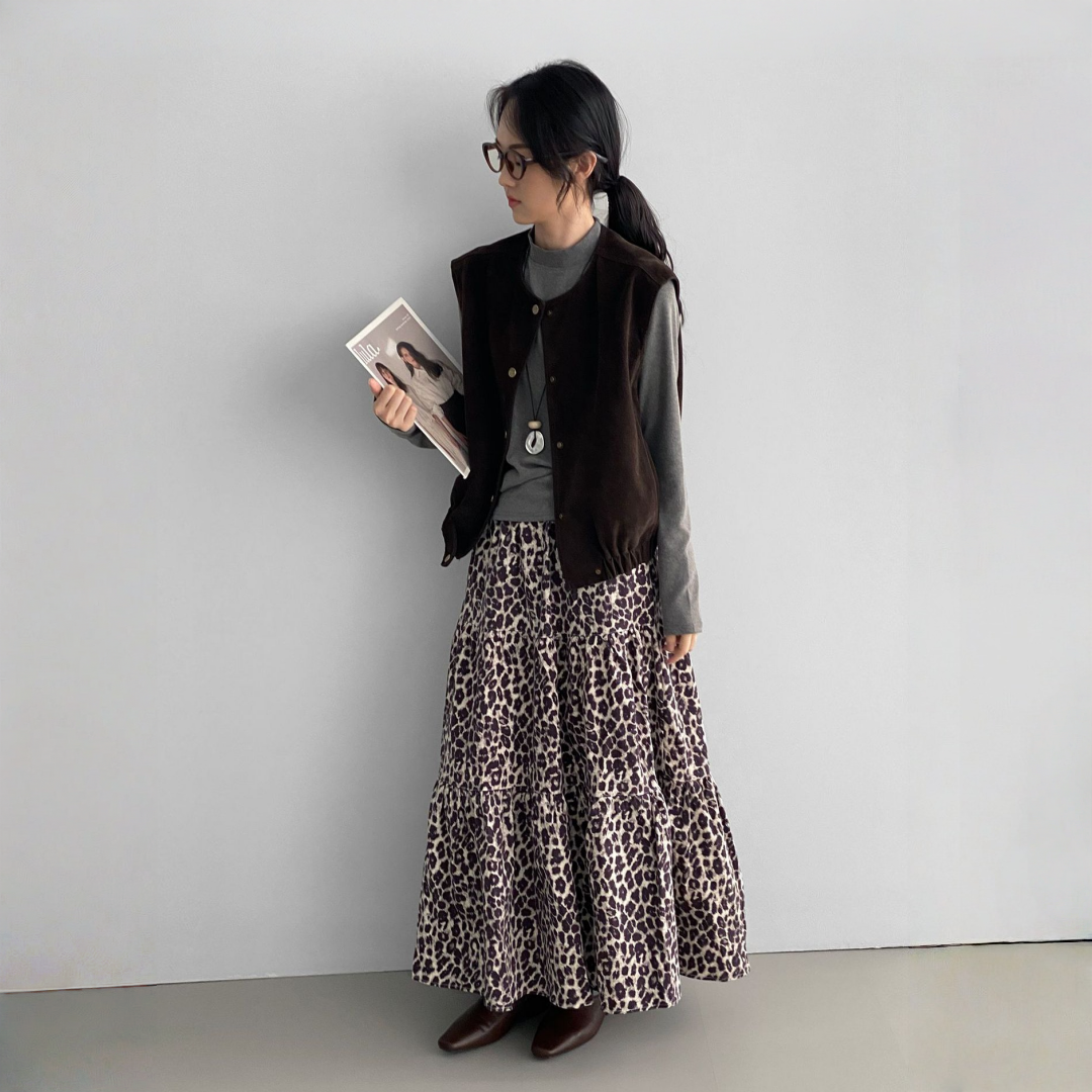 【ボトムス】春 秋 冬 レトロ プリント ヒョウ柄 韓国風 スカート 【SNシリーズ】