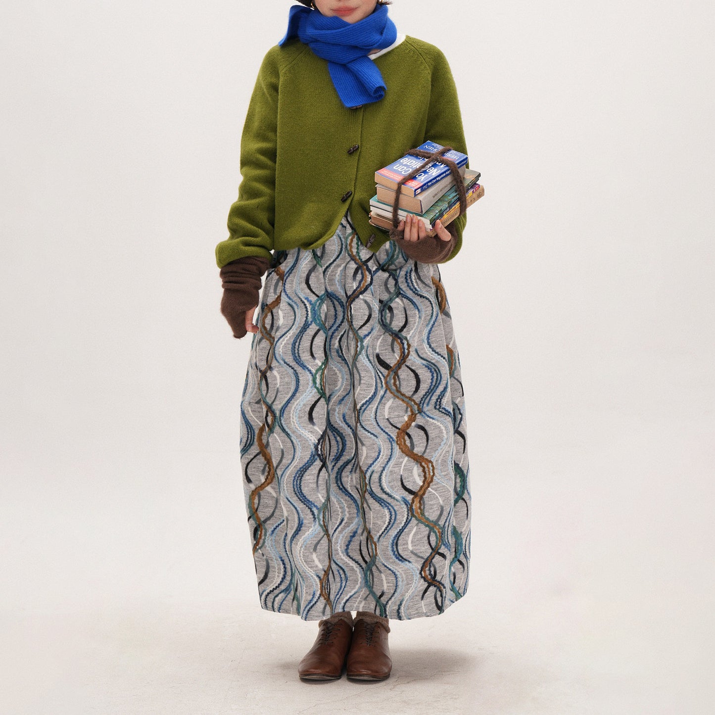 【ボトムス】レトロ ジオメトリック柄 ミディスカート レディース ハイウエスト Aライン 落ち感 エレガント カジュアル【JZシリーズ】【15~20日内発送】