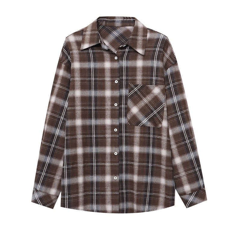 【トップス】春秋 レトロ チェック柄 立襟 長袖 シャツ·ブラウス【SNシリーズ】