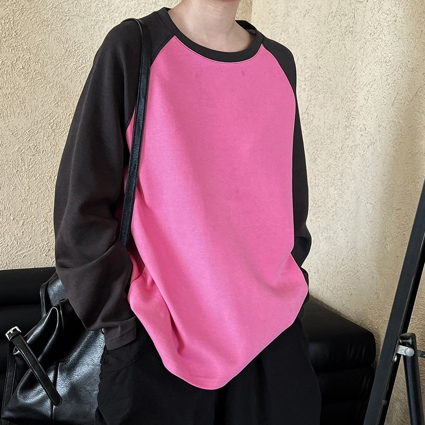 【トップス】春秋 レトロ 配色 合わせやすい Tシャツ【SNシリーズ】