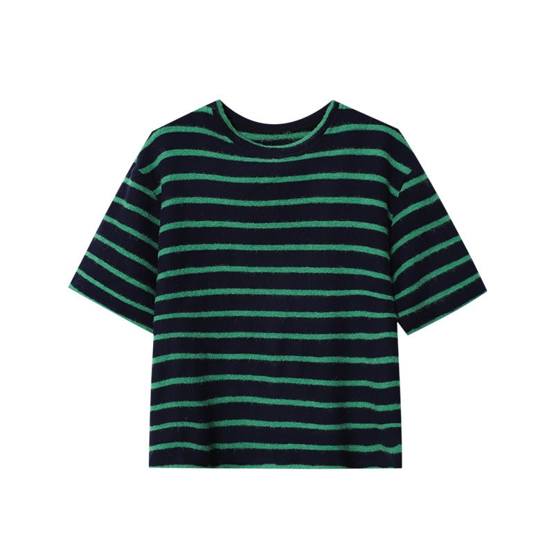 【トップス】夏 厚手 ゆるリラックス ストライプ柄 Tシャツ【SNシリーズ】