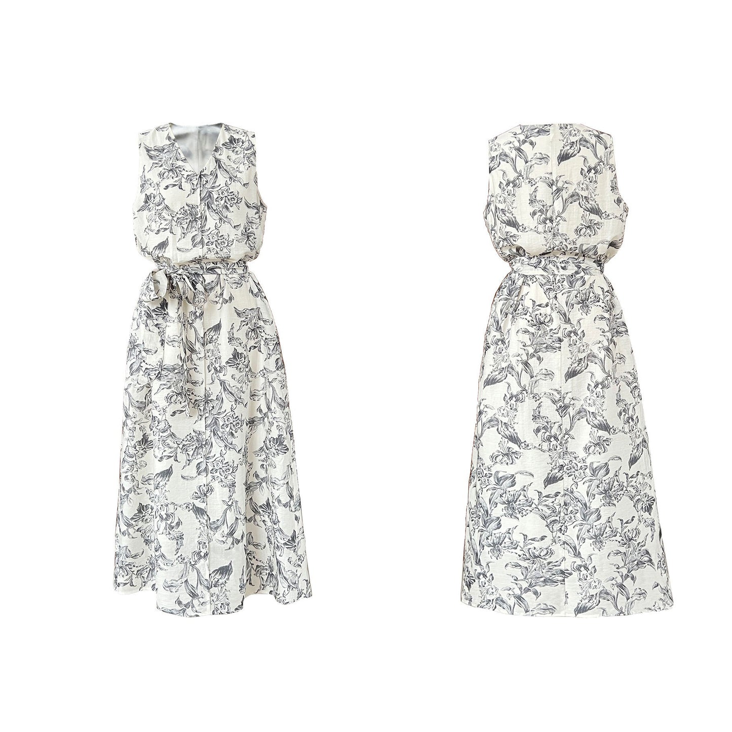 【ワンピース】 夏 Vネック ゆったり 花柄 カジュアル ノースリーブ ワンピース【SNシリーズ】