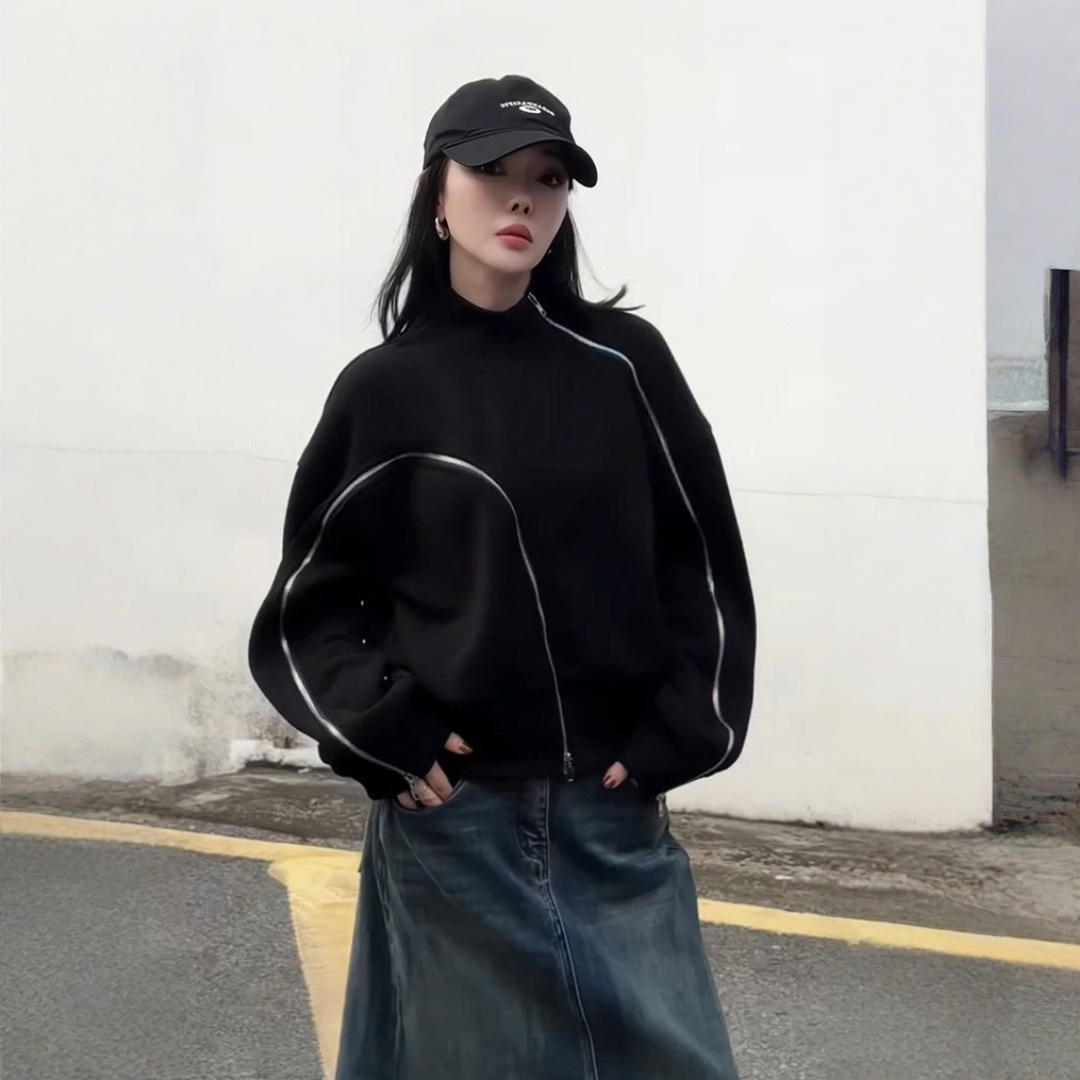 【トップス】ハイネック ゆったり アシンメトリー パーカー 【FCシリーズ】