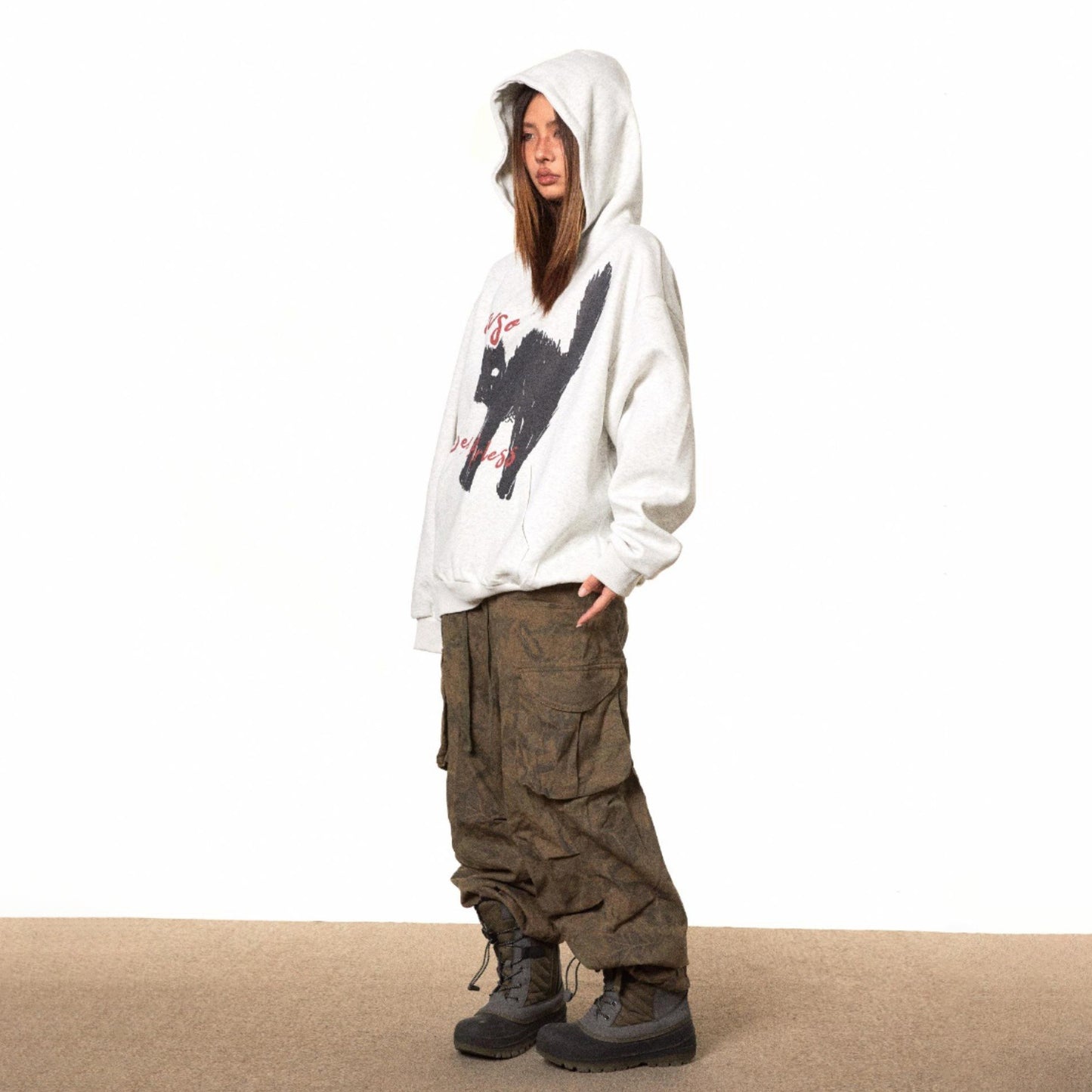 ペア着用OK!【トップス】カートゥーン 猫柄 フード付き スウェット レトロ ゆったり ユニセックス パーカー【FCシリーズ】