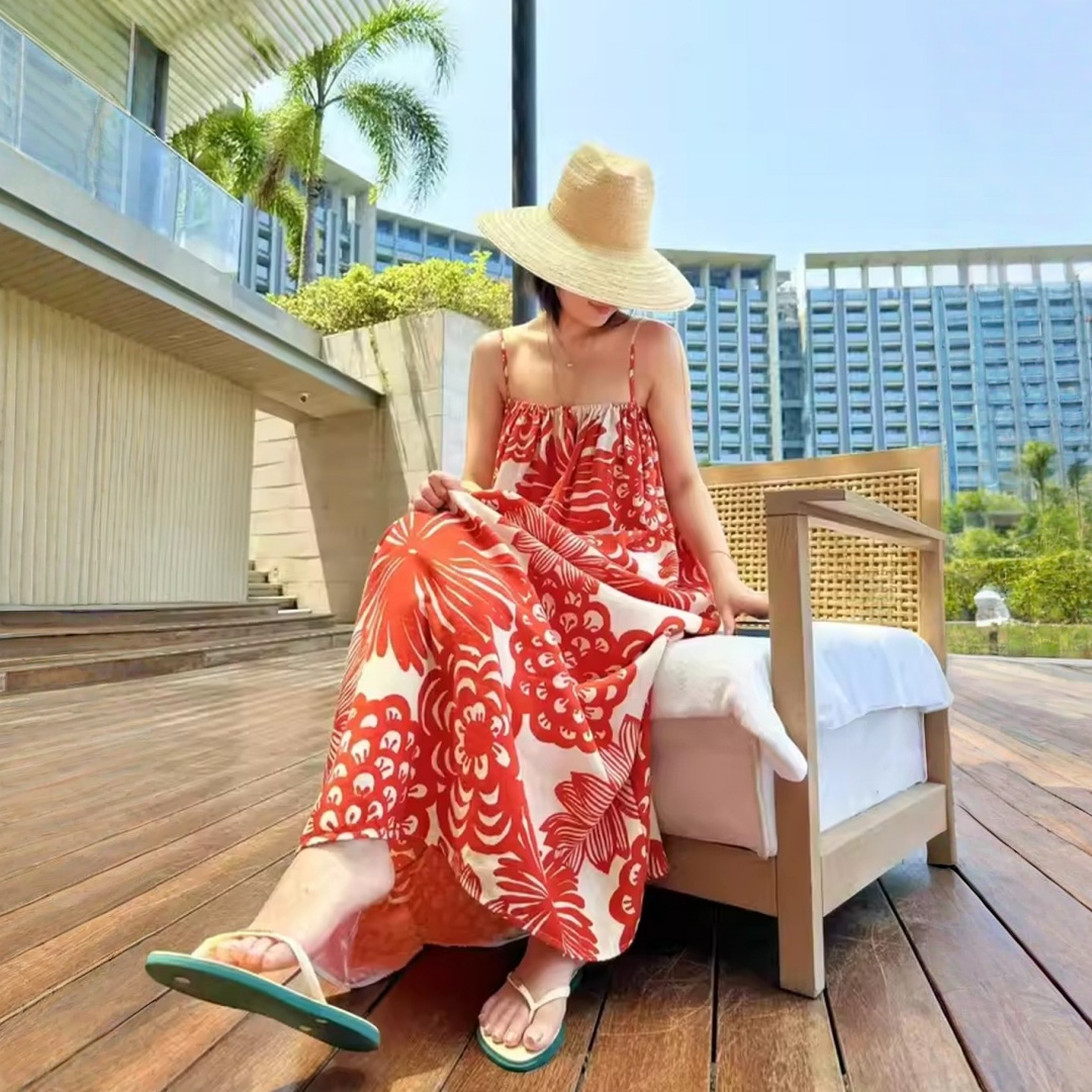 【ワンピース】ビーチ旅行コーデ プリント リゾートスタイル タンクトップ ワンピース 【SHシリーズ】