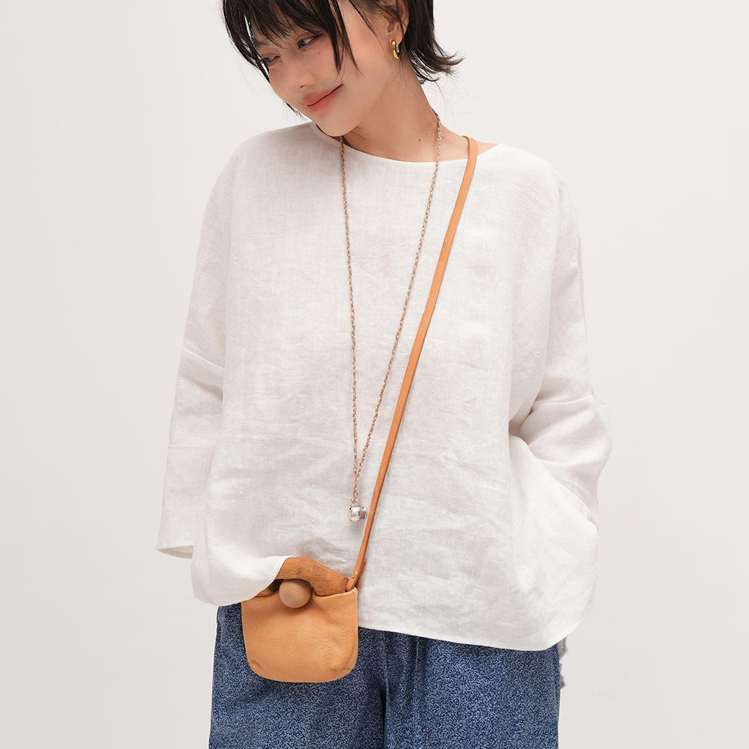 【トップス】天然高密度リネン ゆったりシルエット プルオーバーシャツ 夏用 薄手 大きいサイズ 長袖ブラウス【JZシリーズ】