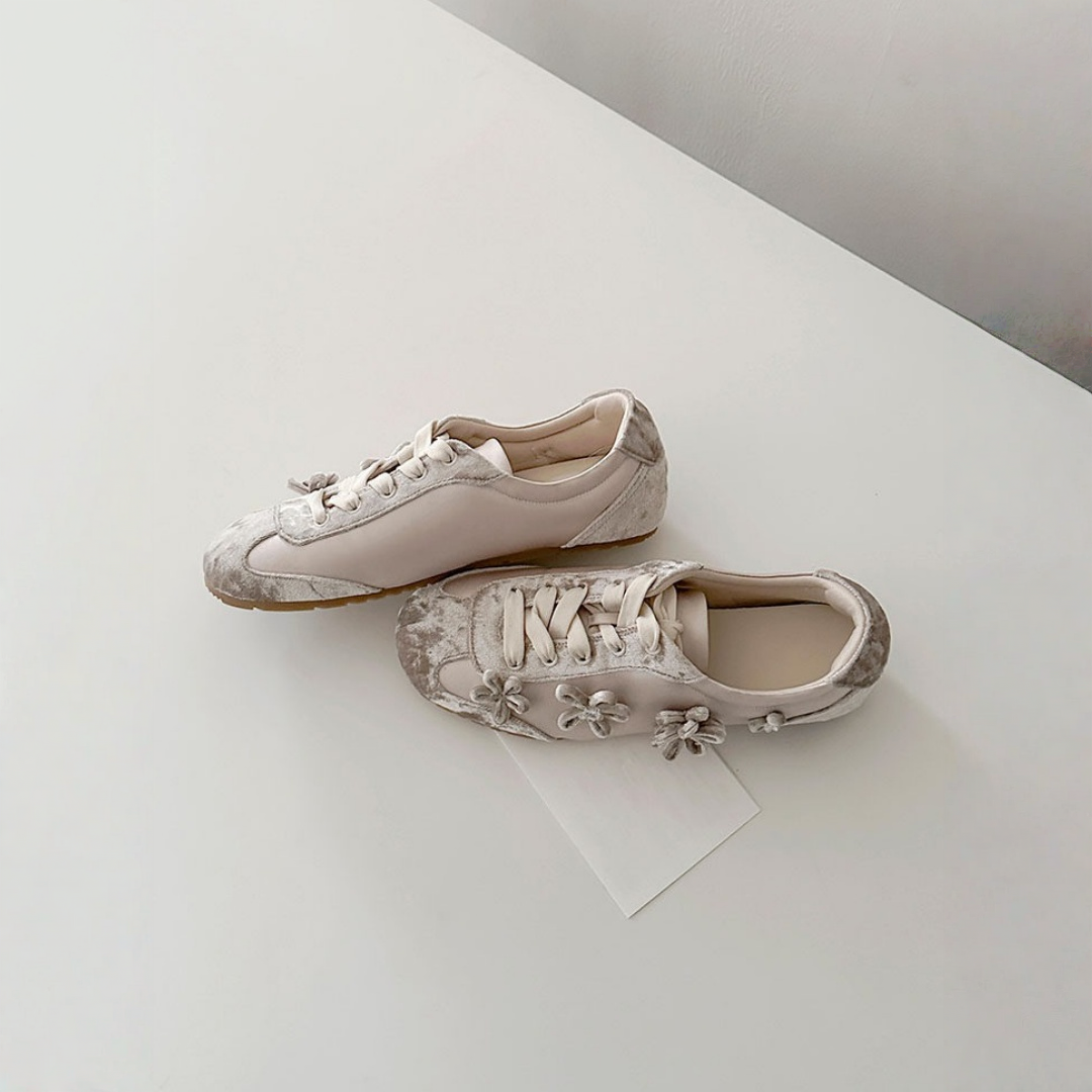 【シューズ】フラワー フラワー レトロ レースアップ ジャーマントレーナー パンプス 【JZシリーズ】