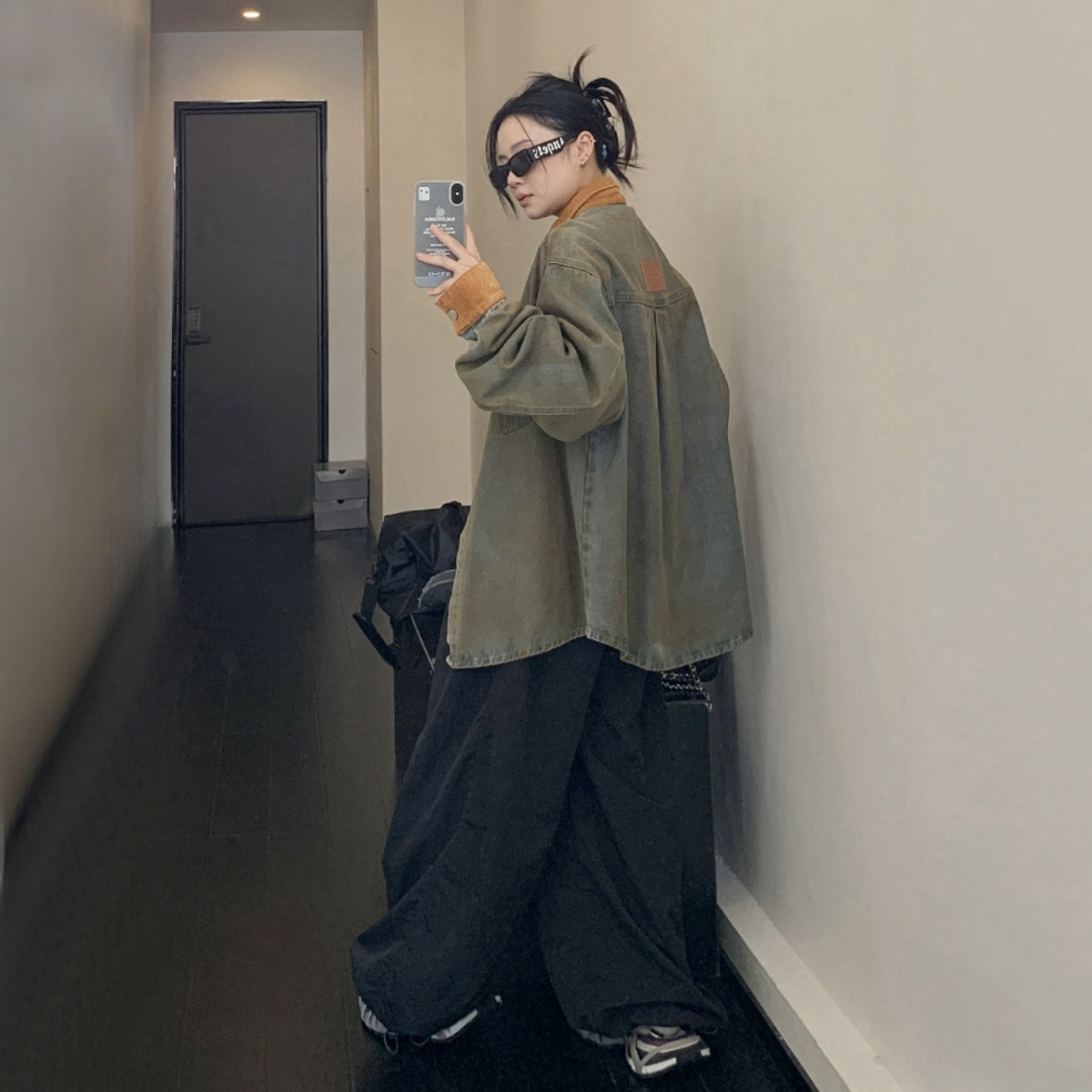 【アウター】レトロ 切り替え 春秋 ヴィンテージ加工 ゆるリラックス ジャケット【FCシリーズ】