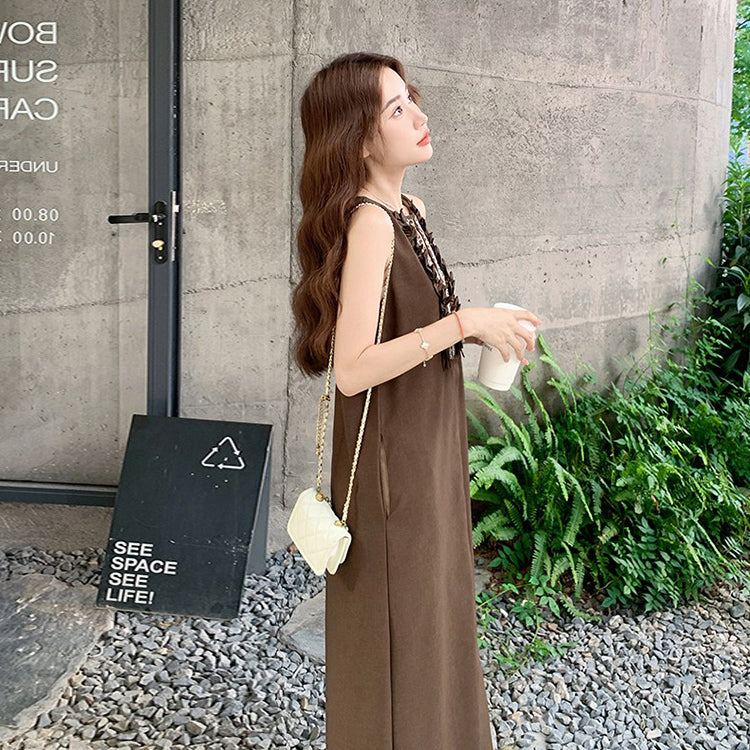 【ワンピース】映え感抜群 フリンジ×刺繍 ノースリーブボヘミアンワンピース 体型カバーも叶うリゾートスタイル【JZシリーズ】