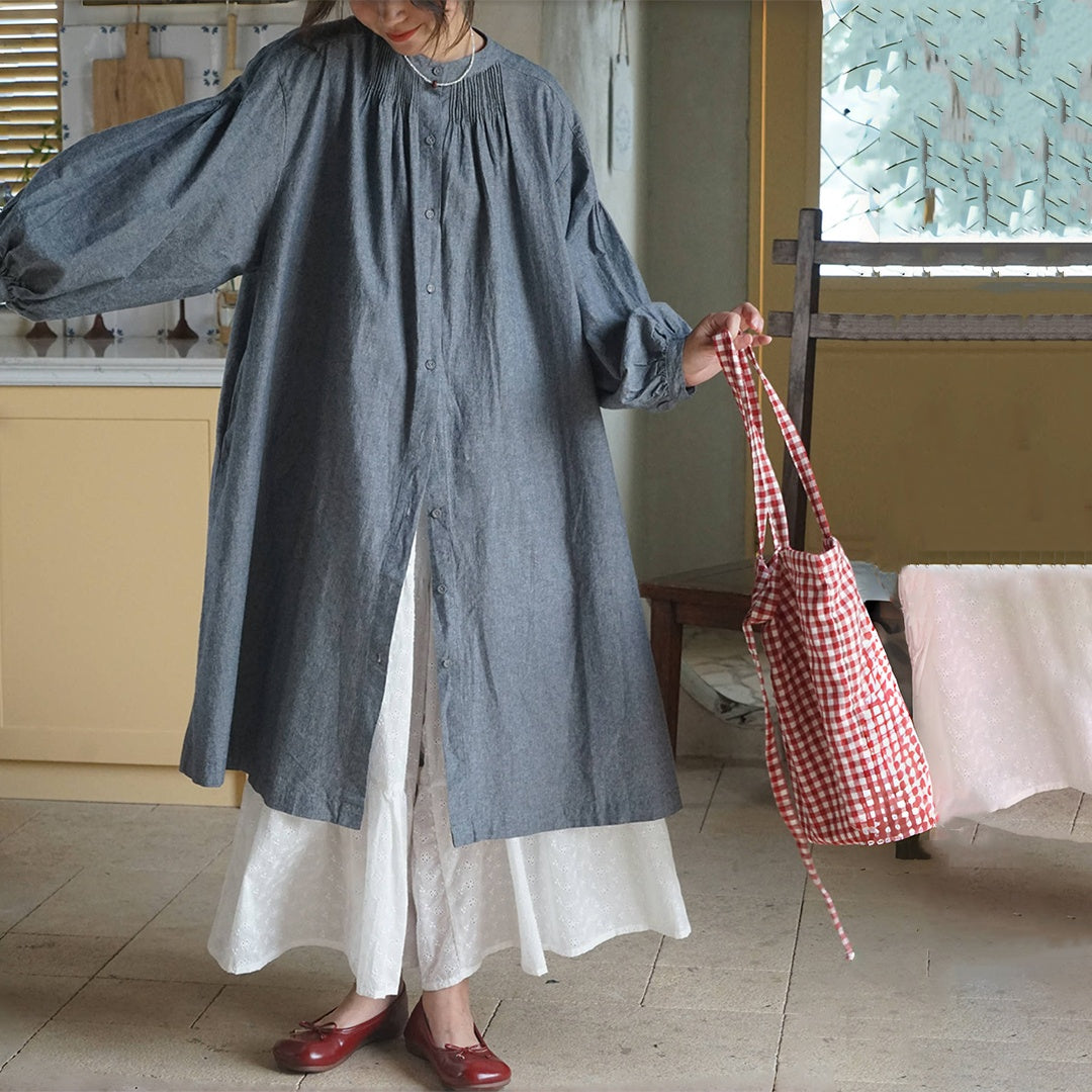 【ワンピース】春秋 日系 文芸スタイル ランタンスリーブ 着痩せ 長袖ワンピース