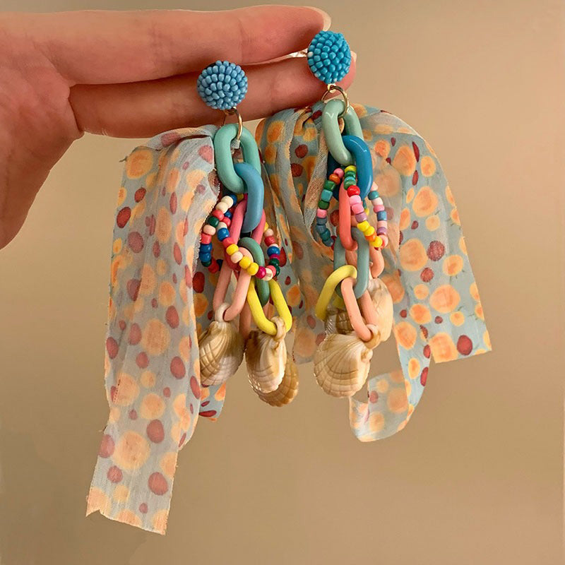 【🎁 B2G1|先行スタート!】【グッズ】夏新作 個性派 ビーズ刺繍ピアス 海辺リゾート風 ユニークデザイン イヤリング