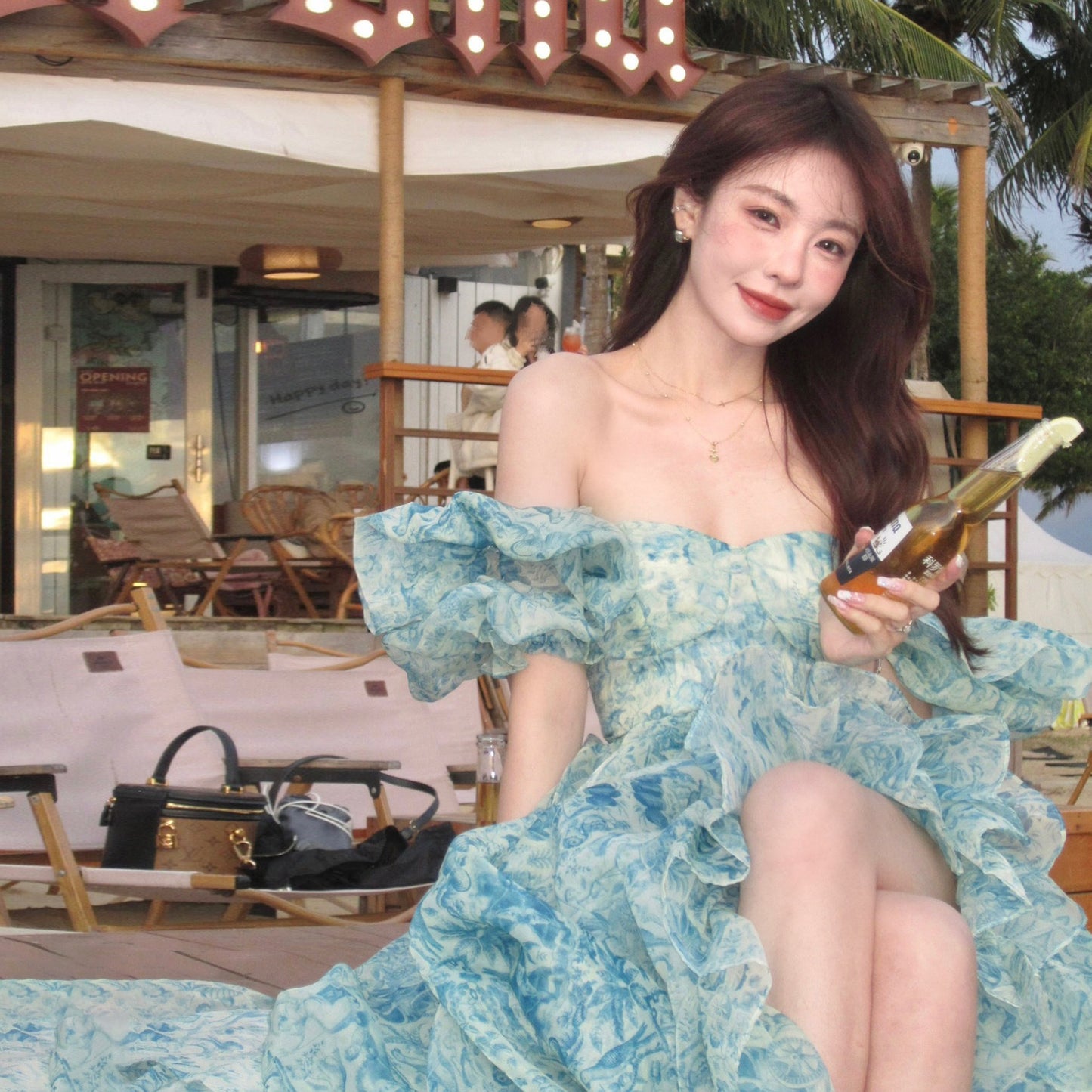 【ワンピース】【海辺・旅行に】ボヘミアン風 半袖ワンピース|オーガンジー ビーチドレス|リゾート 撮影用 映え【SHシリーズ】