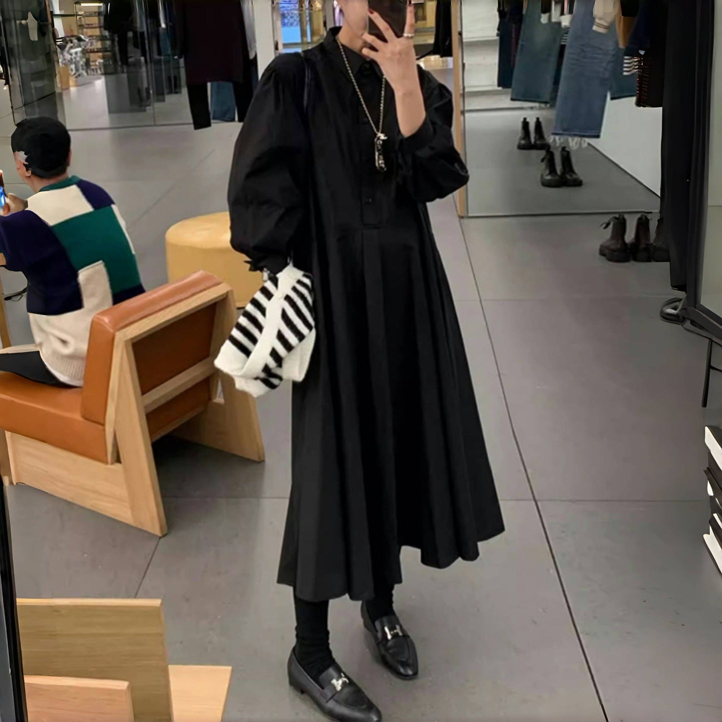 【ワンピース】春秋夏ゆったり シンプル 気質よい 長袖ワンピース