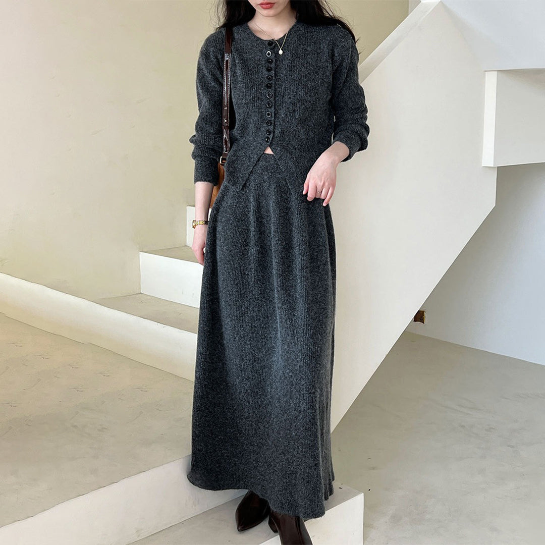 【セットアップ】合わせやすい レディース 冬 単列ボタン カーディガン+スカート 上下セット【SNシリーズ】