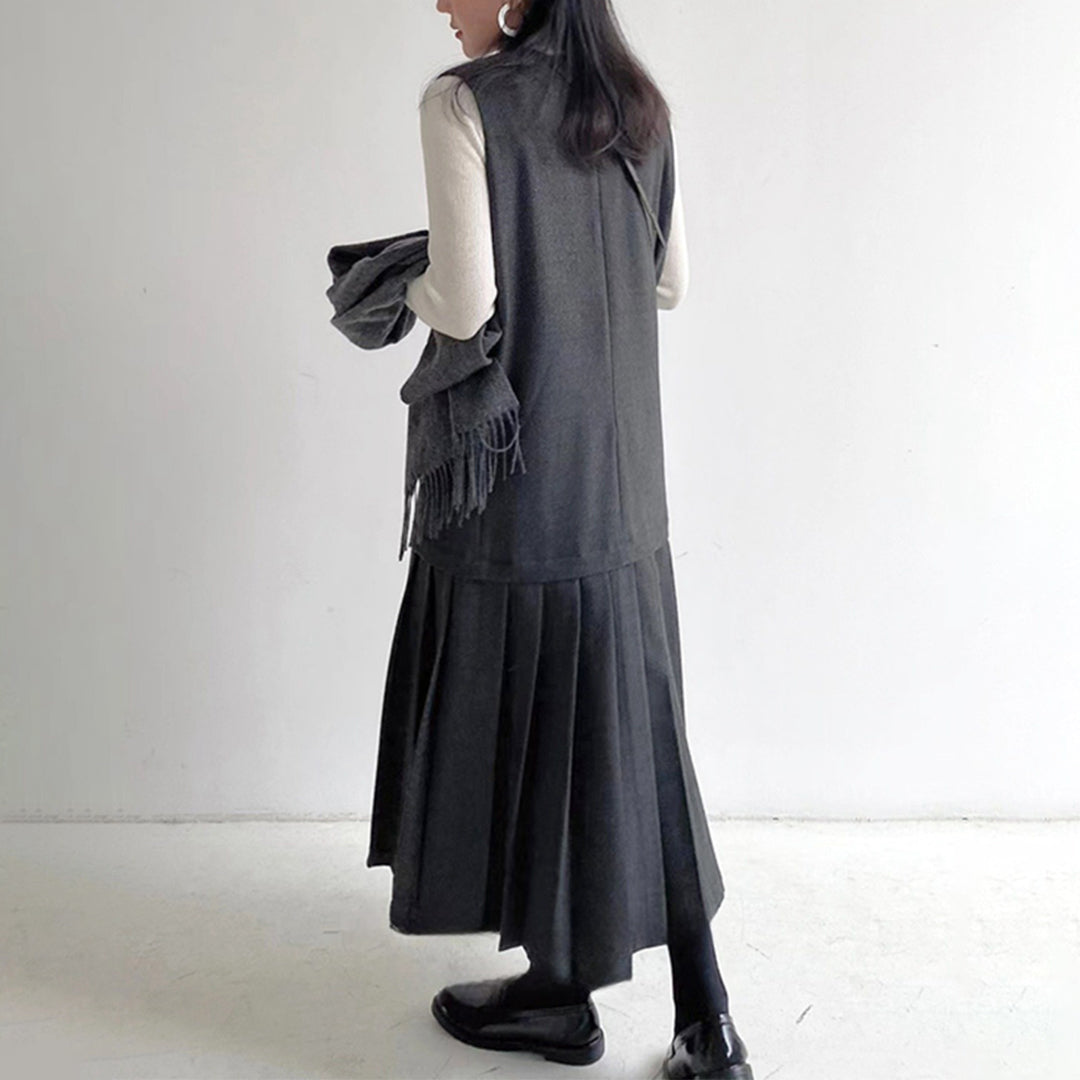 💝大好評💝【10-15日内発送】【ワンピース】春秋冬スーツ プリーツ ノースリーブ 切り替えし ワンピース【JZシリーズ】