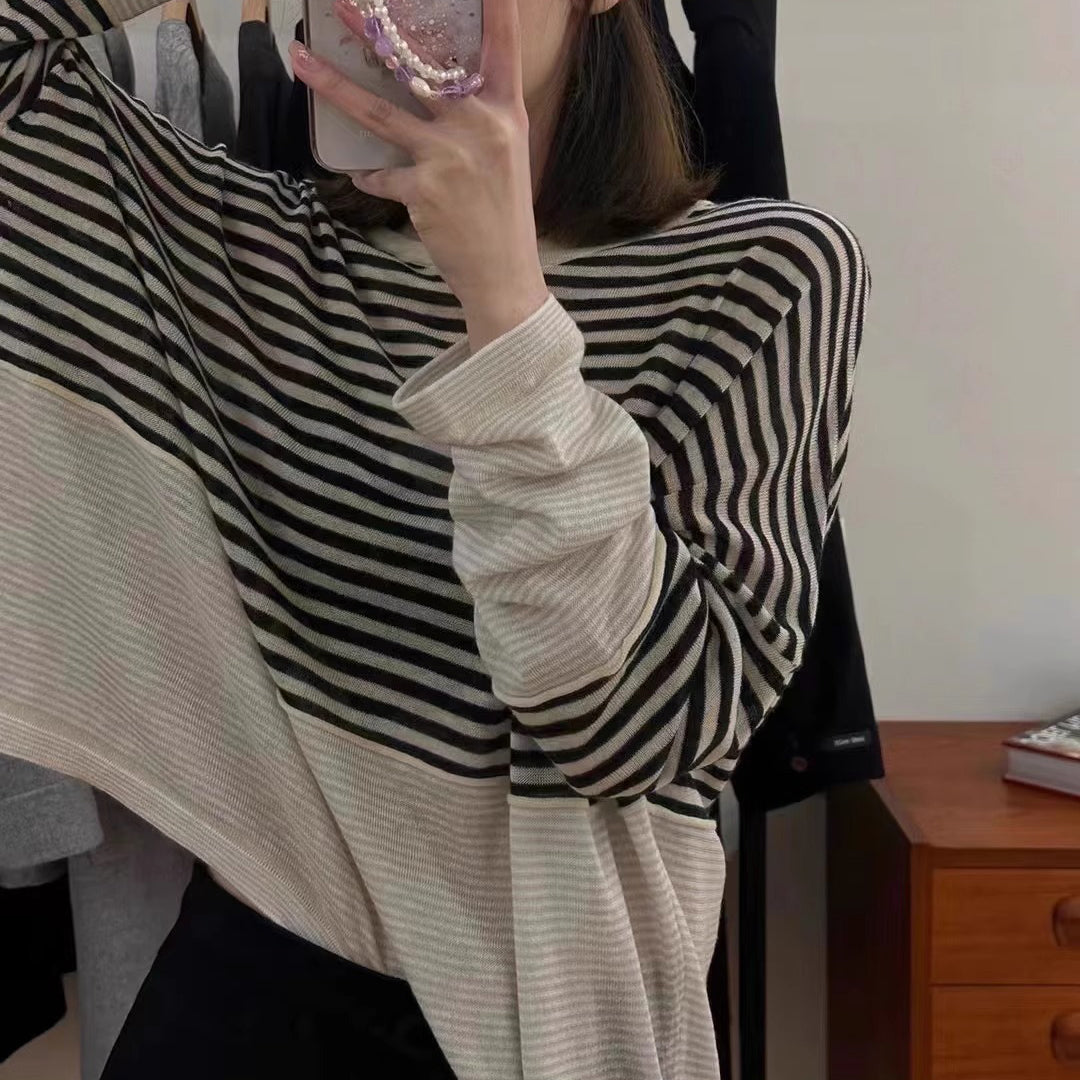 【トップス】春秋 ゆったり 長袖 薄手 ニット プラスサイズ Tシャツ
