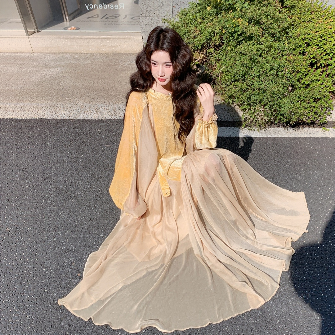 【ワンピース】切り替え ベルベット フレンチ ワンピース 【JZシリーズ】