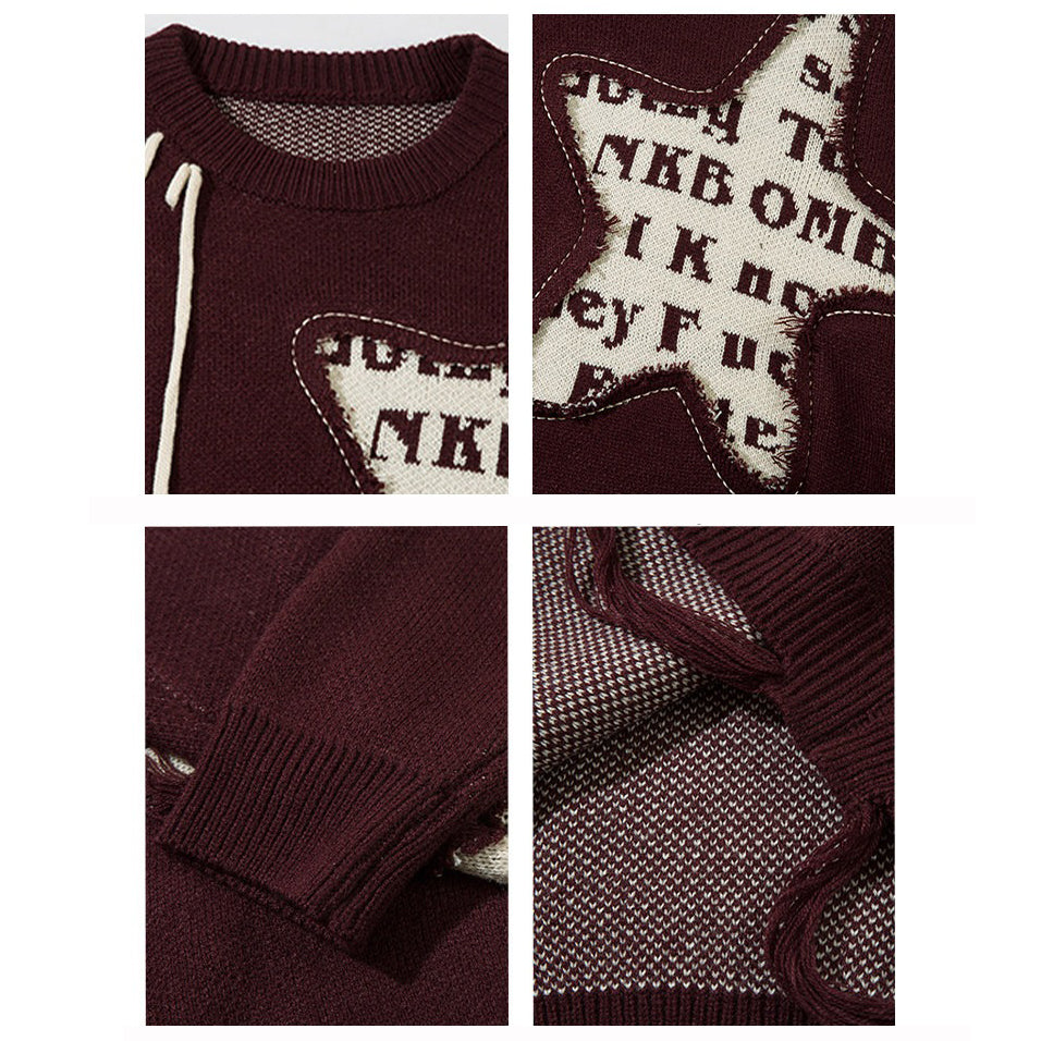 【トップス】星柄切替 デザインニット ユニセックス レディース 秋冬 ゆったり ハイストリート【FCシリーズ】