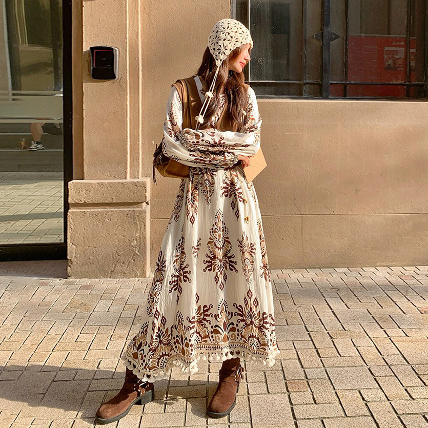 セットアップ】ボヘミアン民族風ベスト＋花柄ワンピース レディース