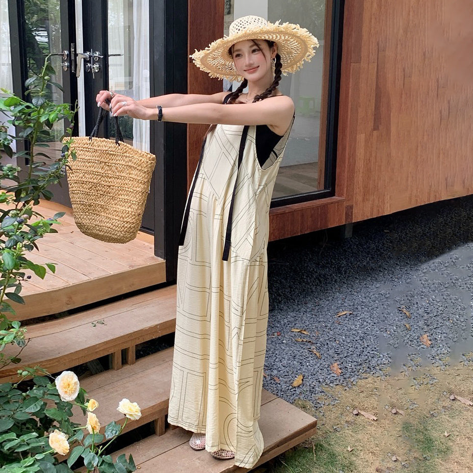 【ボトムス】涼しげVネック ゆったりシルエット 夏新作 垂れ感キャミソールオールインワン【SHシリーズ】