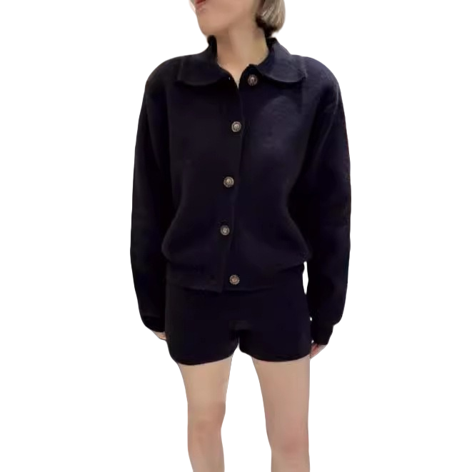 【ボトムス】秋冬 折り襟 ボタン付き ニットセーター+ ニット ショート パンツ