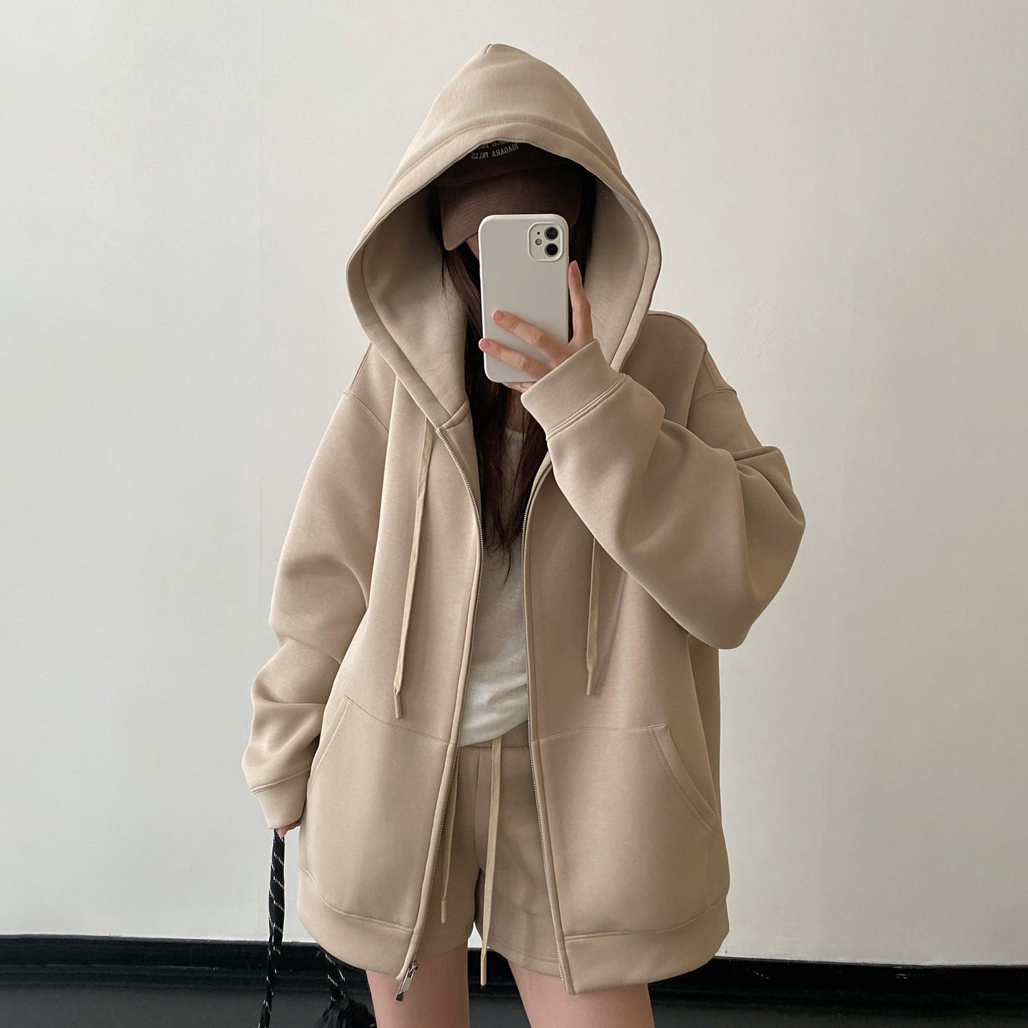 【セットアップ】【単品注文】オーバーシルエット フード付きパーカー+ショートパンツ スポーツ ジップアップ 上下セット ユニセックス【FCシリーズ】