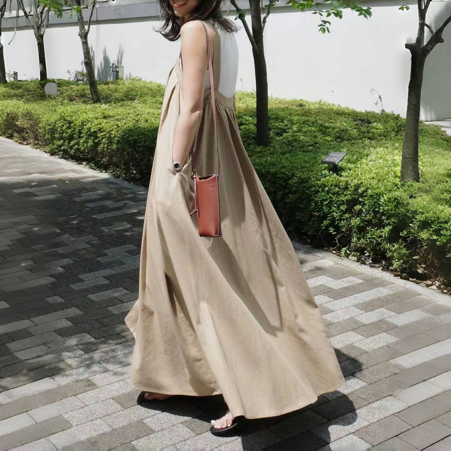 【ワンピース】夏シンプル ゆったり 無地 ノースリーブワンピース