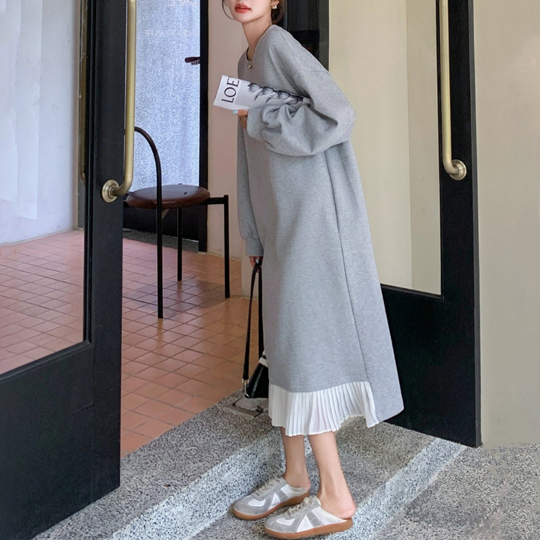 【ワンピース】春秋冬 ゆったり ビッグサイズ 着痩せ 長袖ワンピース