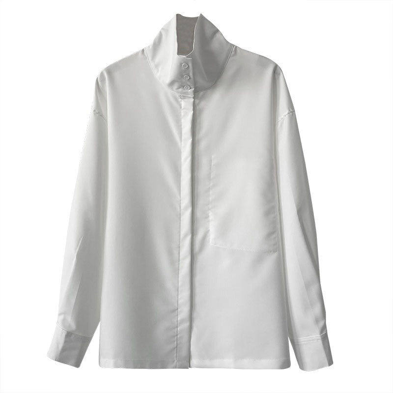 【トップス】春秋 ゆるリラックス ボタン付き 立襟 シャツ【SNシリーズ】