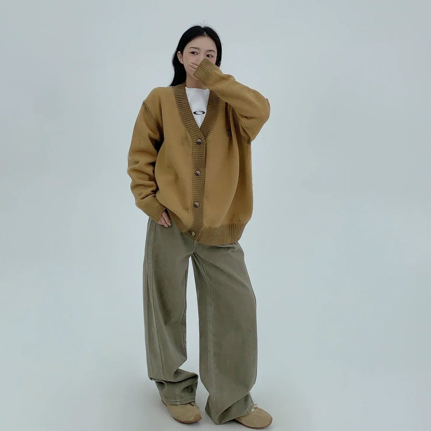 【アウター】春 秋 冬 ヴィンテージ加工 レトロ Vネック ニット ジャケット 【FCシリーズ】