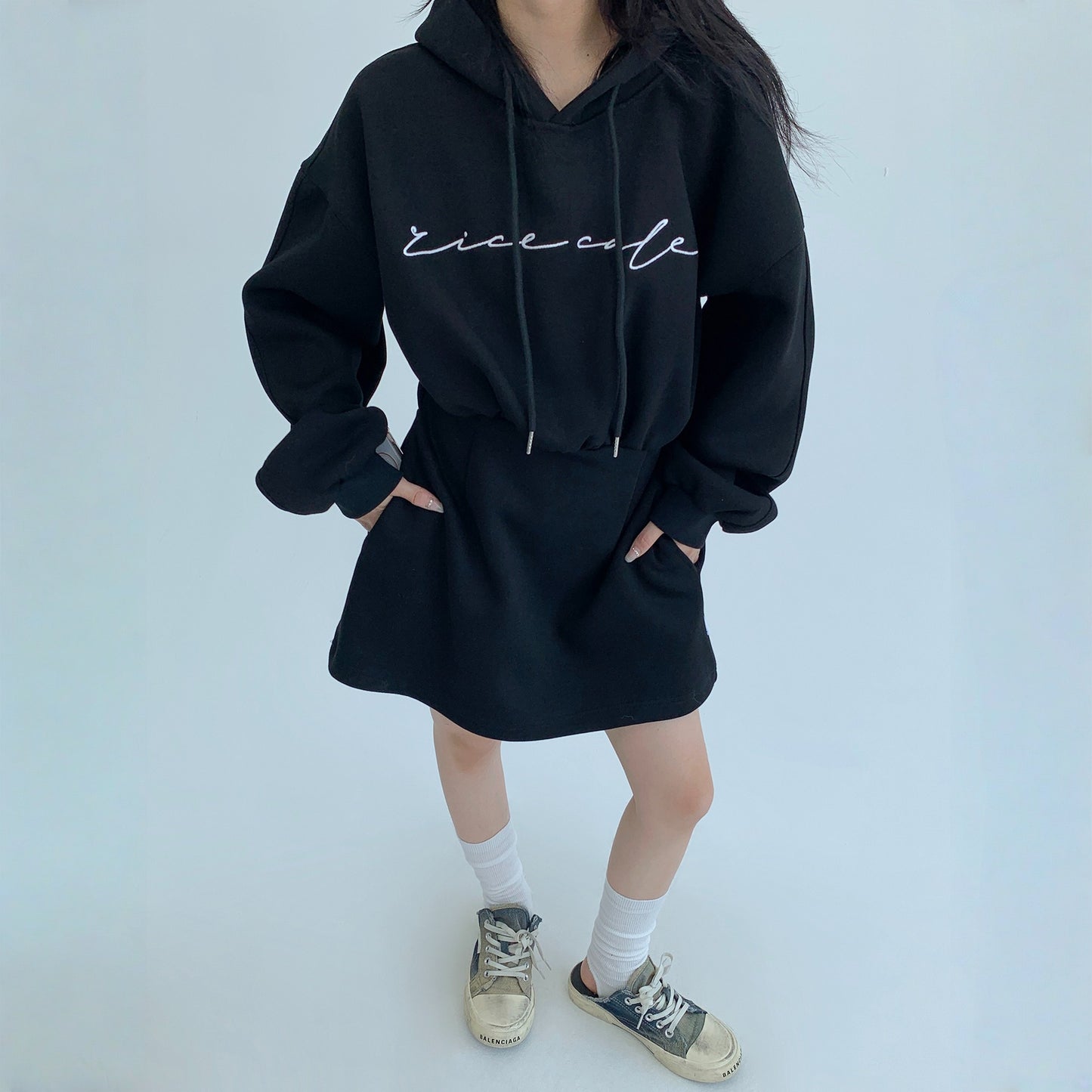 【セットアップ】春 秋 冬 刺繍 フード付き パーカー + ショートスカート 2点上下セット 【FCシリーズ】