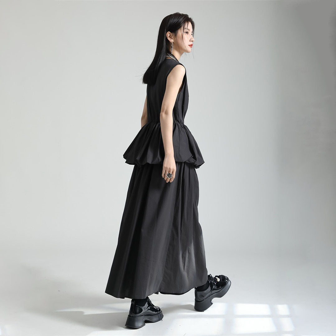 【ワンピース】夏 日系 夏 Vネックノースリーブワンピース