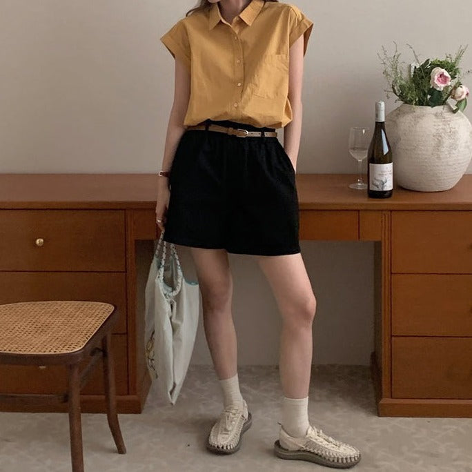 【トップス】夏 3色展開 レトロ 選りスグリ ポケット シャツ