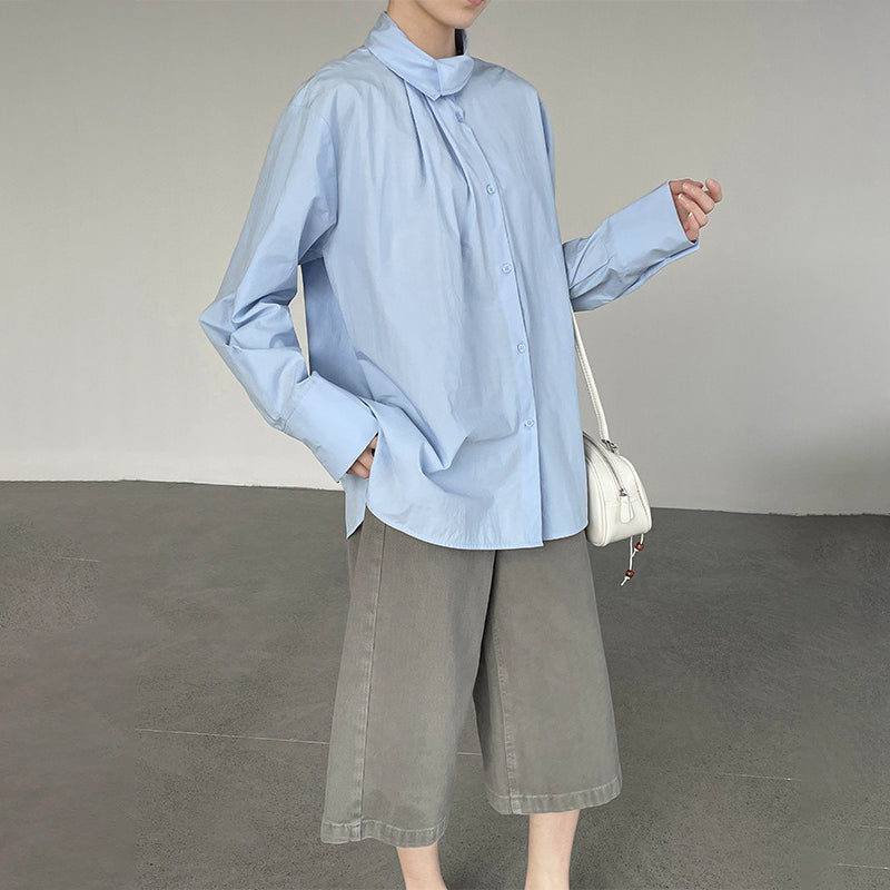 【トップス】レディース シャツ 春新作 不規則デザイン 長袖 ゆったり 体型カバー 襟デザイン 上品 カジュアル ブラウス【JZシリーズ】