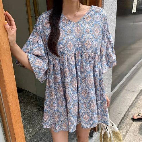 🔥人気爆発中🔥春用長袖タイプ入荷!【ワンピース】春夏 エスニック風 スウィート 花柄 半袖/長袖ワンピース【SHシリーズ】