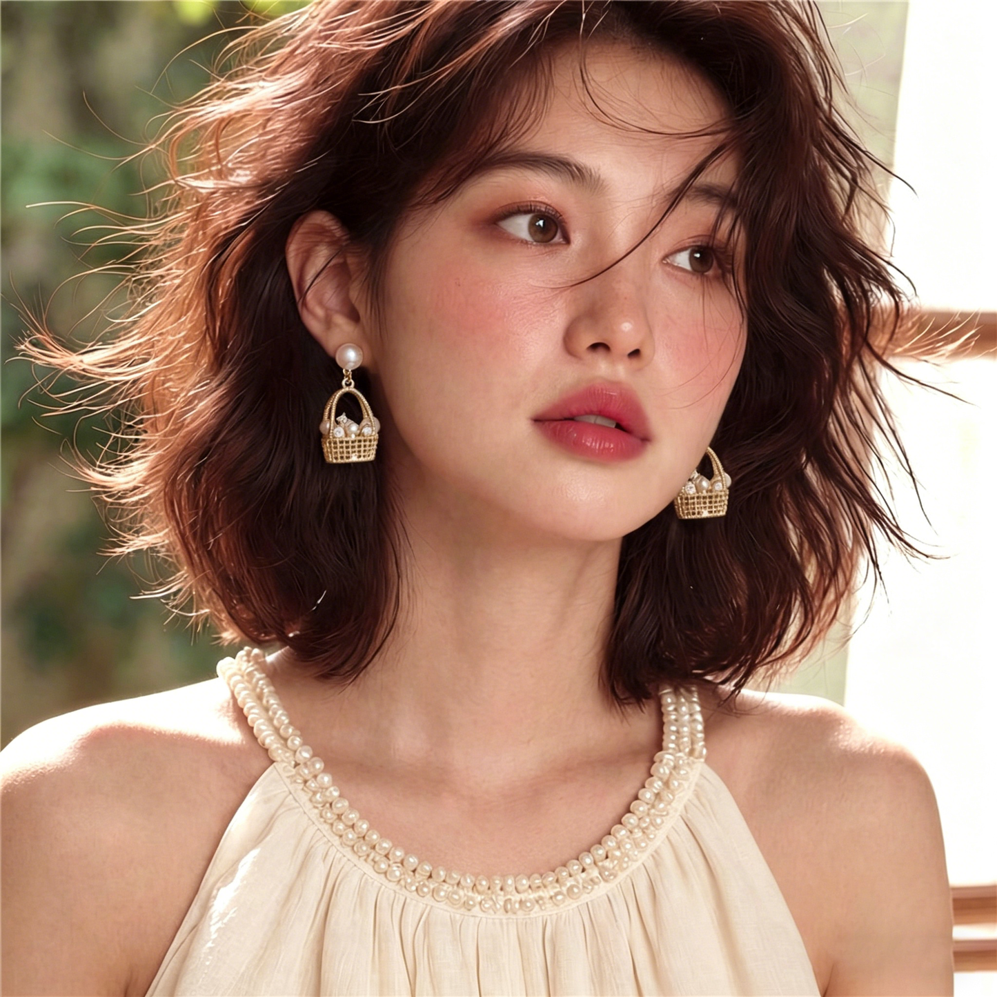【グッズ】パール×ジルコン バスケットモチーフ ピアス 上品軽奢デザイン 小ぶり高級感 揺れるフックピアス レディース おしゃれアクセサリー
