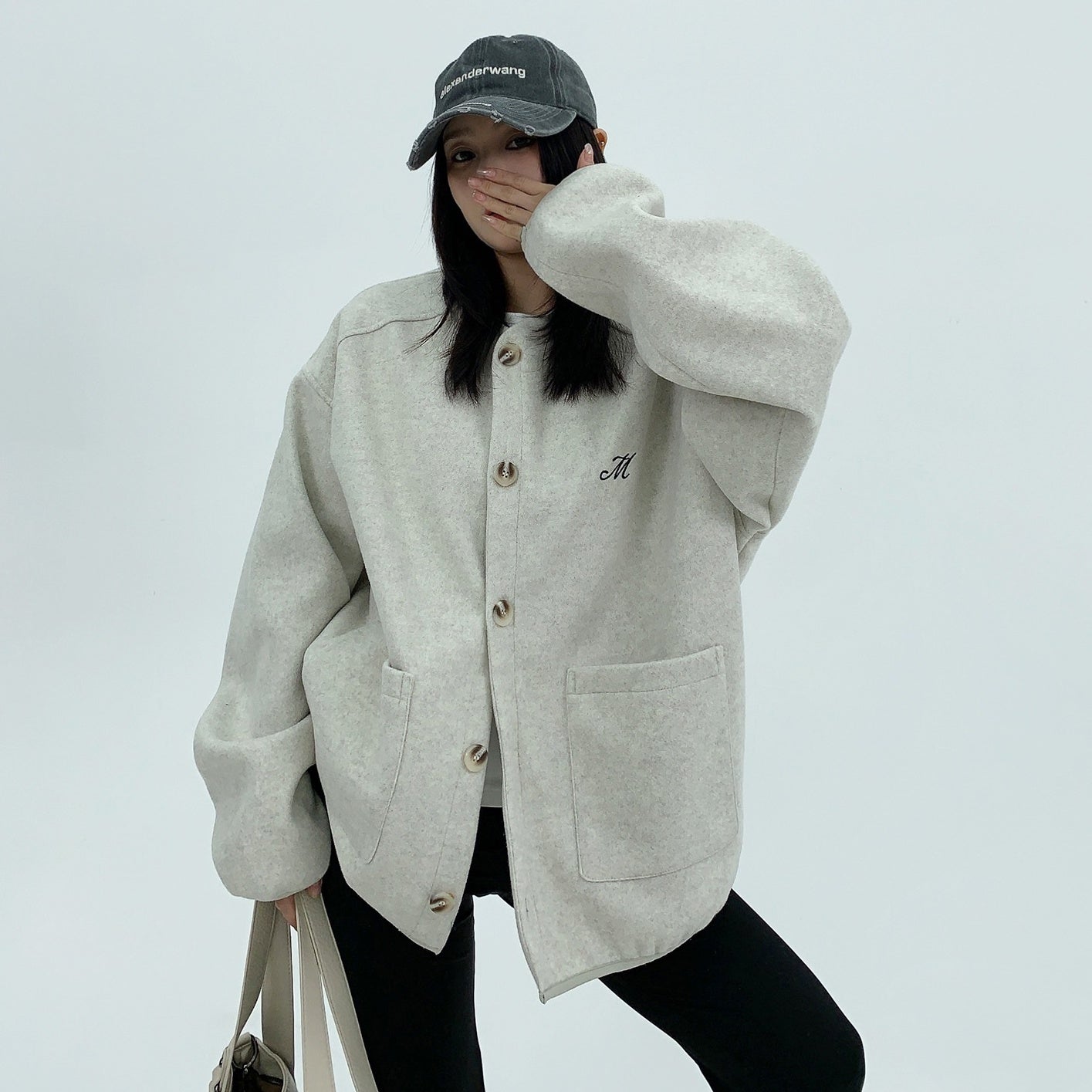 【アウター】刺繍 ラシャ生地 春秋 ラウンドネック ジャケット 【FCシリーズ】