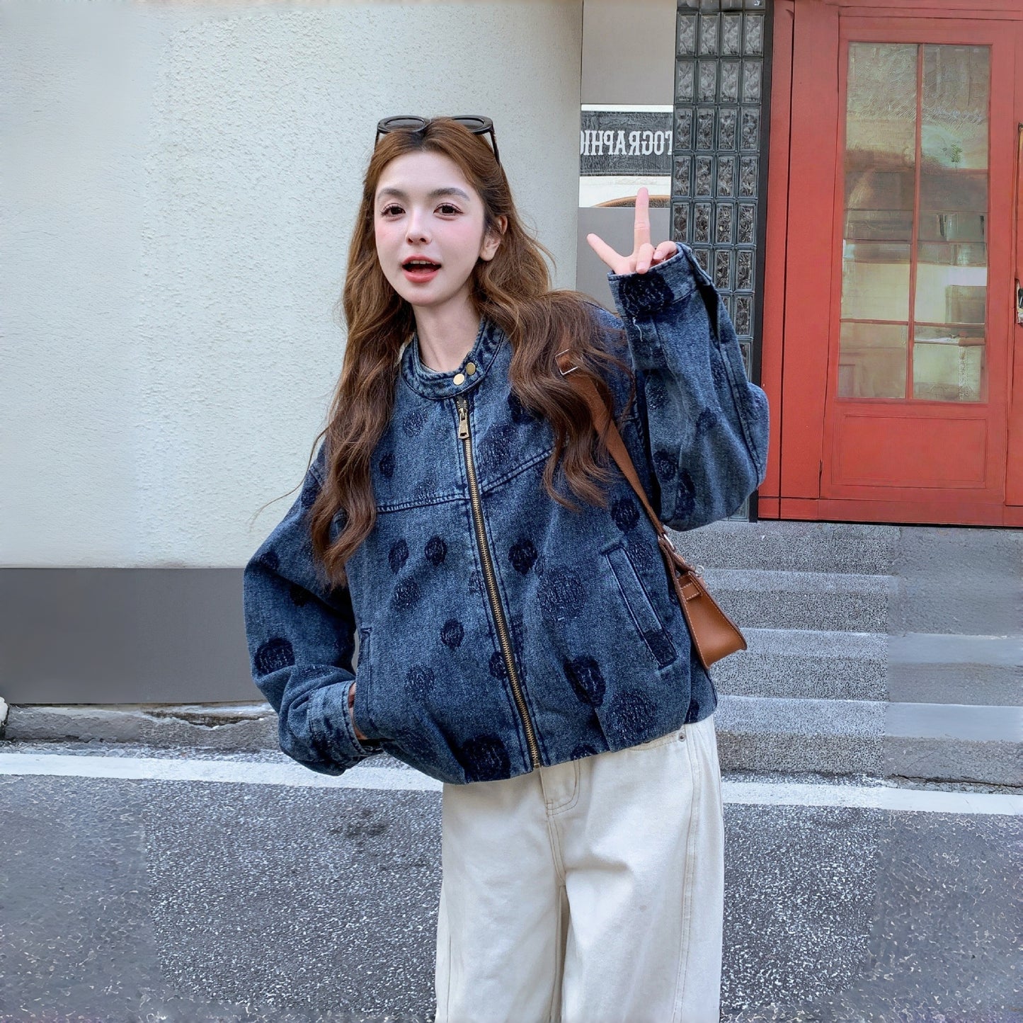 【アウター】アメリカンスタイル プリント 着痩せ カジュアル ジャケット【SHシリーズ】