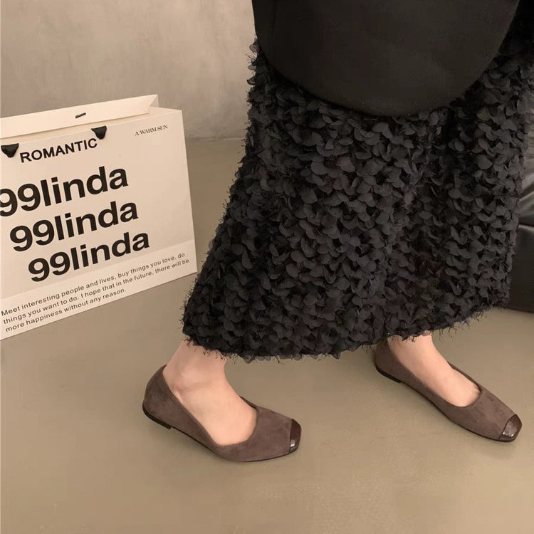 【シューズ】デザイン感フラットパンプス 黒 気質新中式 ローファー風