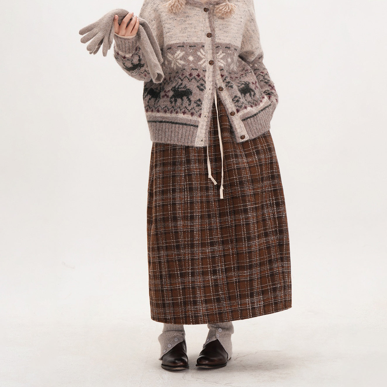 【ボトムス】冬にぴったりのチェック柄♡ ウール調 Aライン スカート ハイウエスト スタイルアップ効果も◎【JZシリーズ】【15~20日内発送】