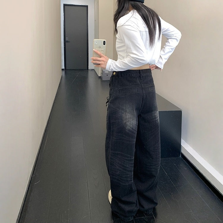 【ボトムス】春 秋 的 リバースデザイン ヘビーウェイト デニム ストレートパンツ 【FCシリーズ】