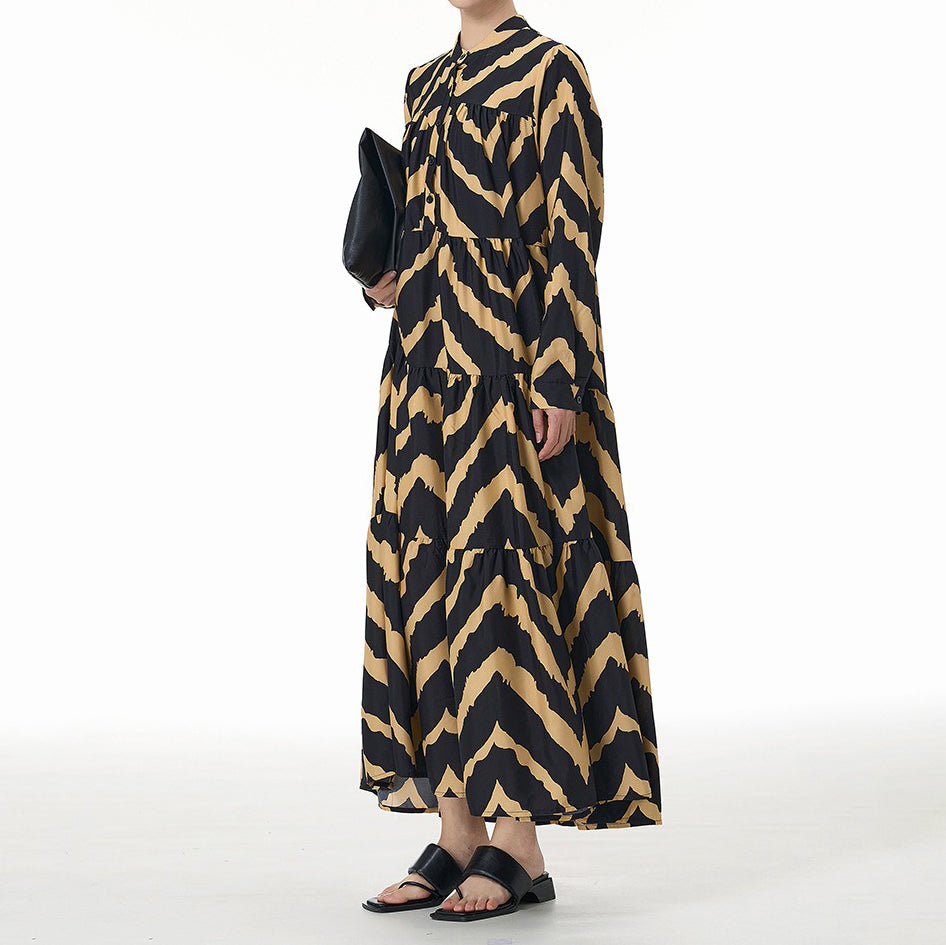 【ワンピース】ボヘミアン風 レトロ 長袖 ティアードワンピース 春夏新作 大きいサイズ レディース ゆったり 体型カバー 旅行・リゾート向け ロングワンピース【SHシリーズ】