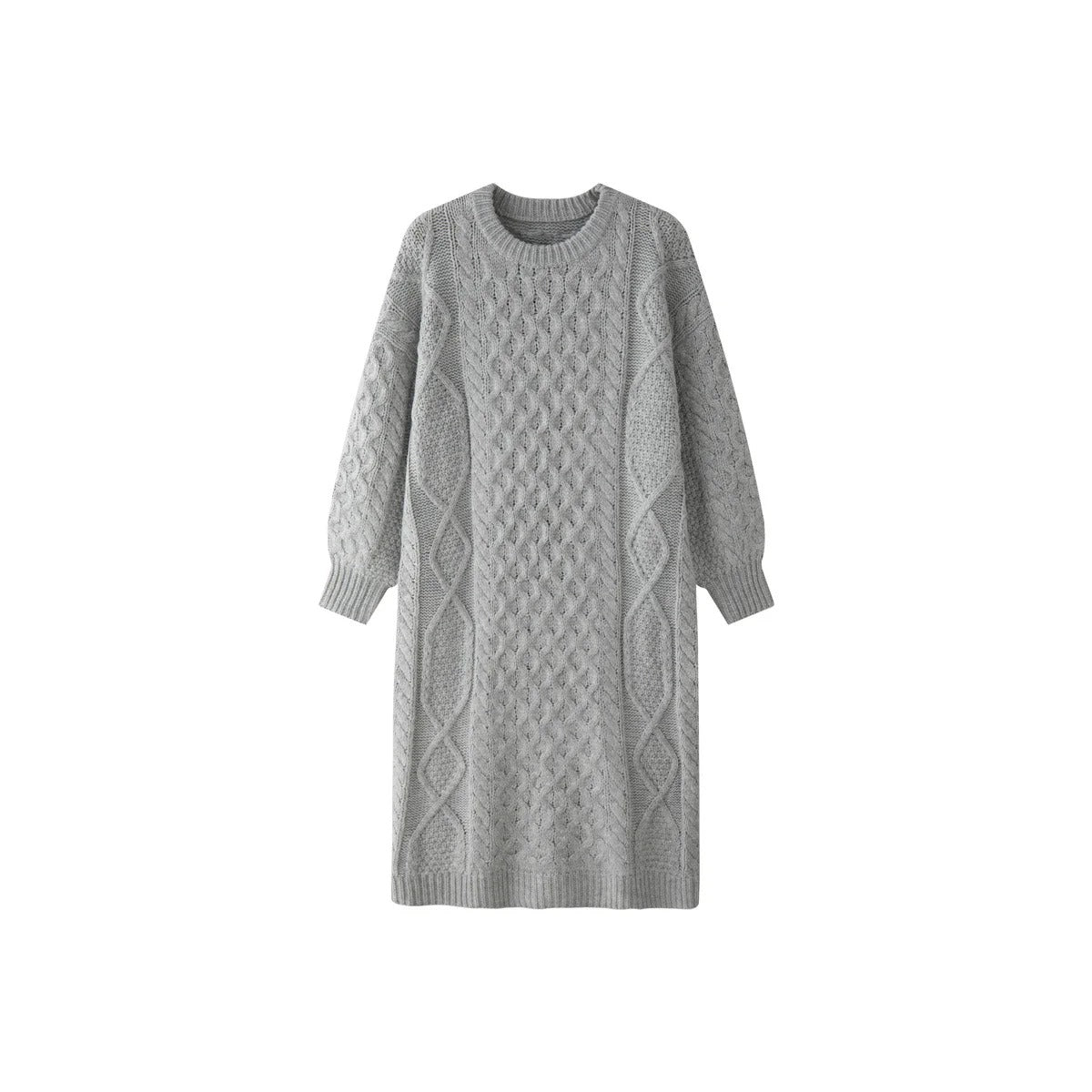 【ワンピース】春秋冬 厚手 ラウンドネック レトロ ニット 長袖 ロング ワンピース 【SNシリーズ】