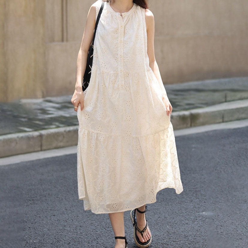 【ワンピース】フレンチ重工レース!バカンススタイル 夏向け 優しい ノースリーブワンピース