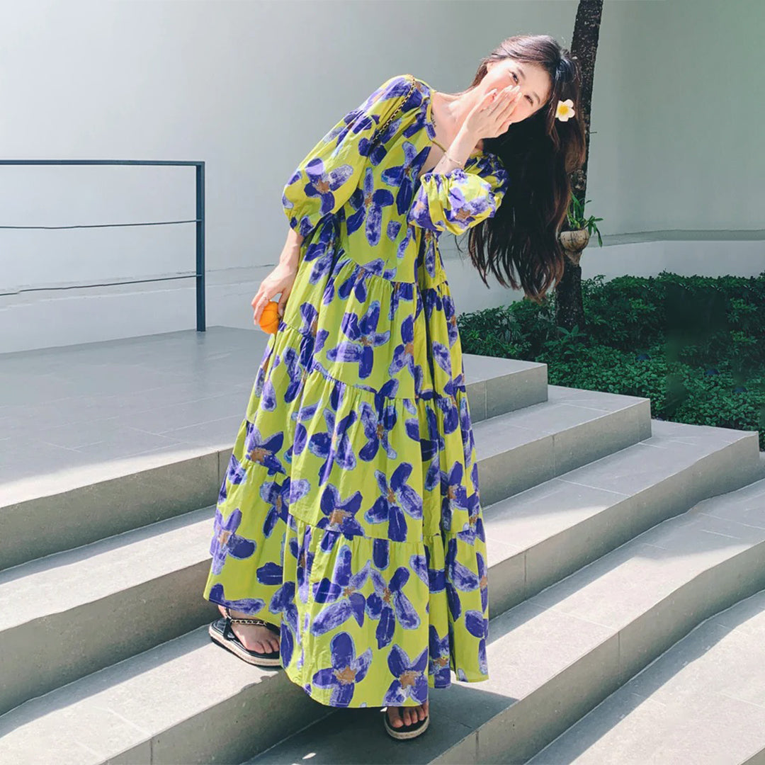 【ワンピース】春夏 ハイウエスト 着痩せ 花柄 半袖ワンピース 【SHシリーズ】